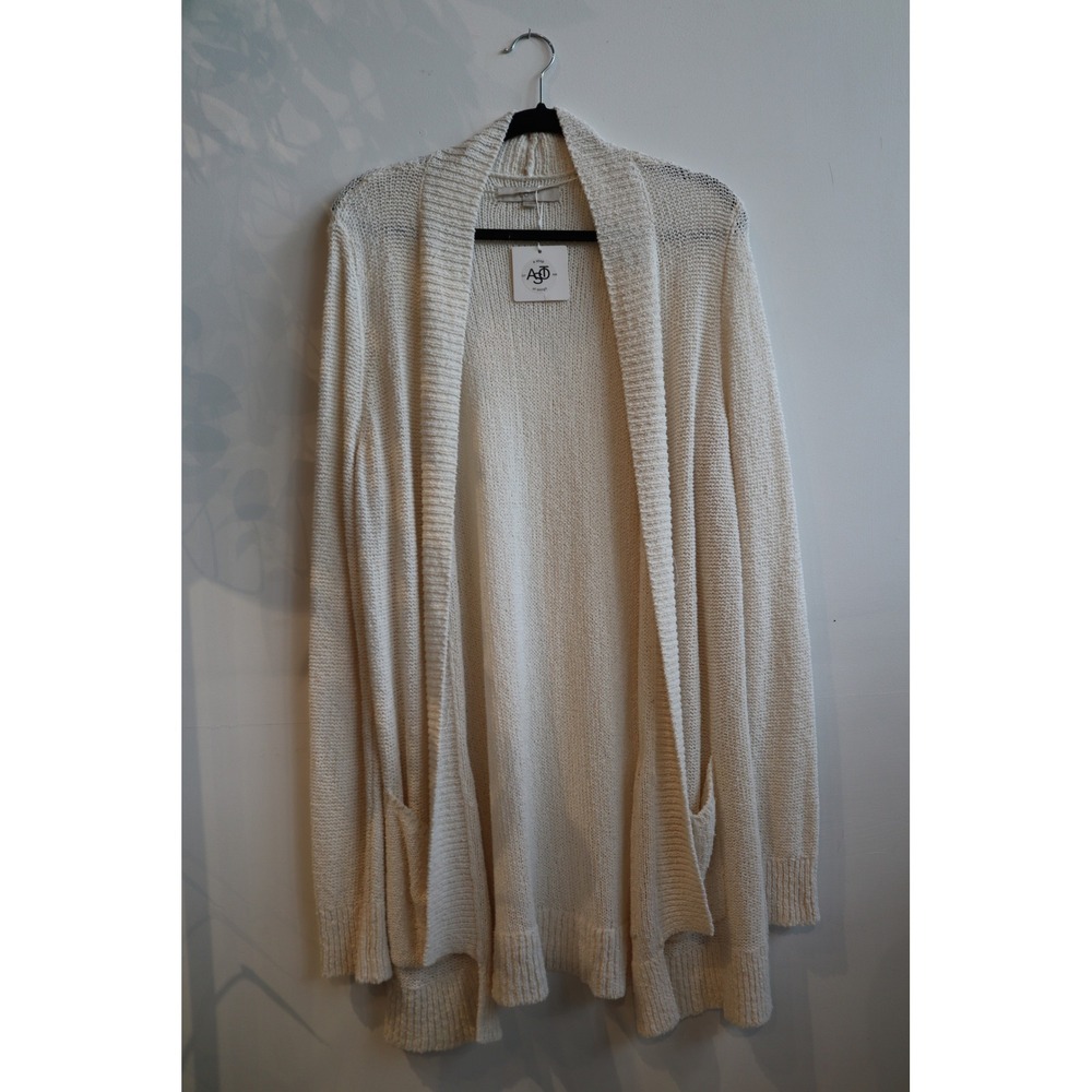 Ann Taylor LOFT Cream Ivory Open Front Longline Knit Cardigan Sweater XL